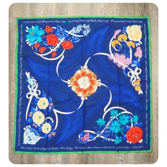 Vintage HERMES Fleurs De L’Opera Floral Silk Hand Rolled Scarf - Picture 1 of 5